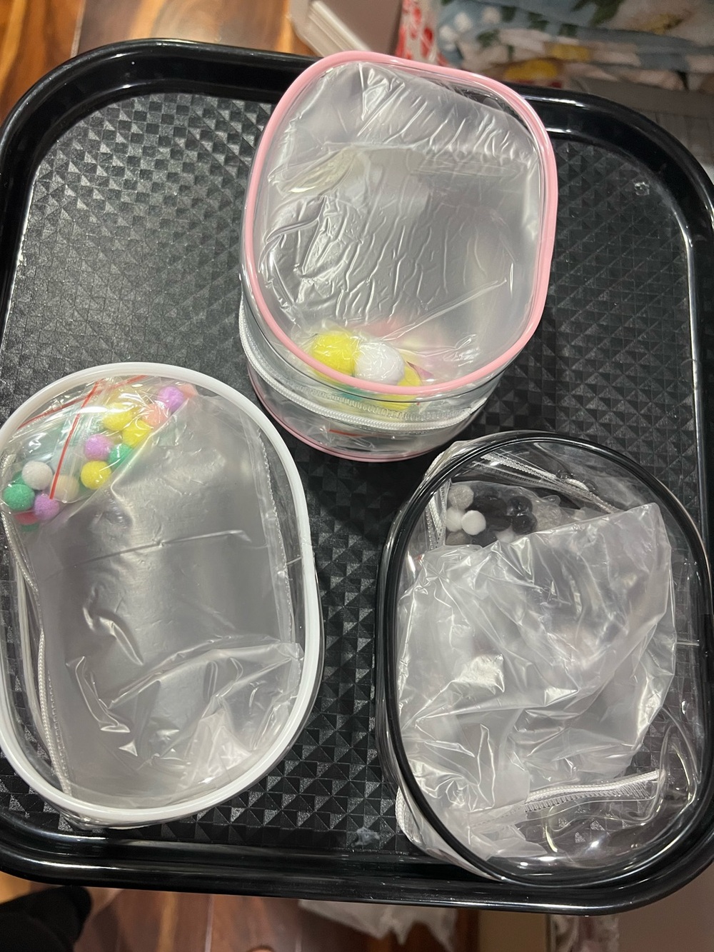 Clear Oval plush case bundle with Colored Trim - Pink, White, Black